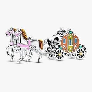 🐴 New! Horse & Carriage 925 Sterling Silver Plated Cubic Zirconia Charm Bead
